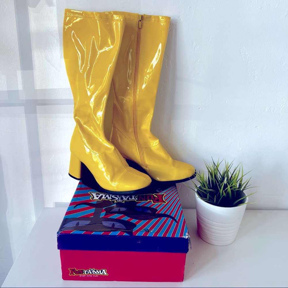 Patent Leather Yellow Calf Length Gogo Boots